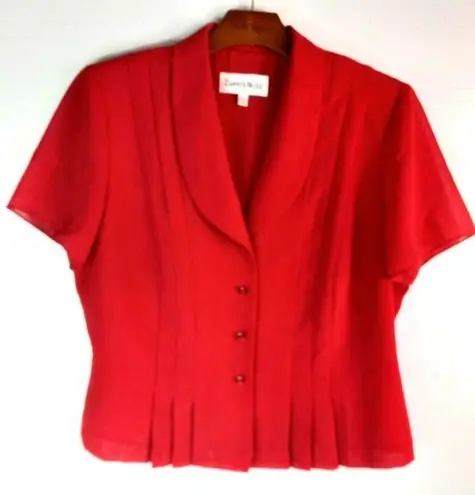 Danny & Nicole 14P Elegant Red Button-Up Pleated Blouse Petite
