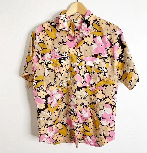 Spell & The Gypsy x Free People Aloha Short Sleeve Button Down Tee Floral Small Pink