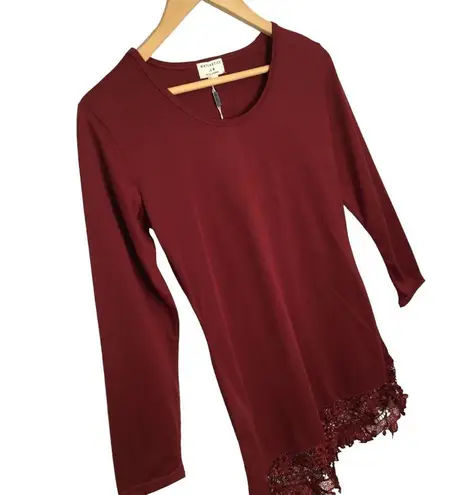 New Match Stick Lace Bottom Long Sleeve Holiday Mini Dress Burgundy Wine XS
