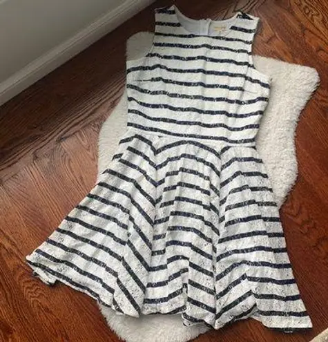 Maison Jules Black & White Striped Lace Fit & Flare Dress SZ M