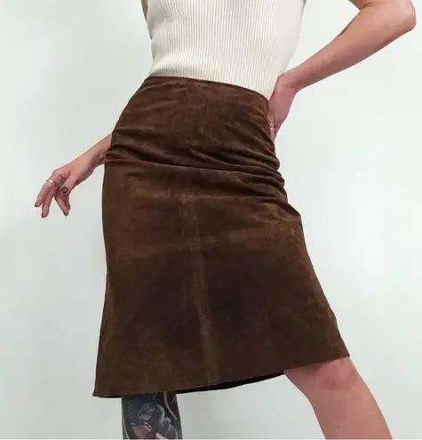 Vintage Deadstock Genuine Suede Skirt in Brown | 29” Size M
