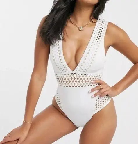 River Island Scuba Mesh Plunge One-Piece Swimsuit Size 22
