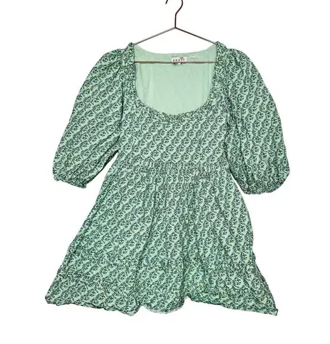 RHODE Green Printed 100% Cotton Hourglass Square Neck Daya Mini Dress Size 6