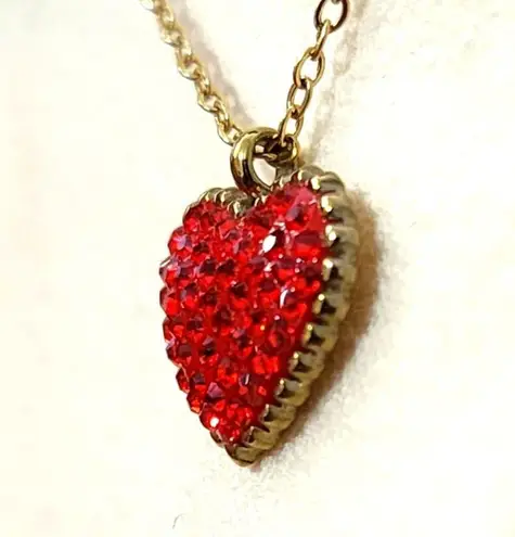 Minimalist 18k Gold Plated Steel Red Crystal Heart Pendant with Chain New