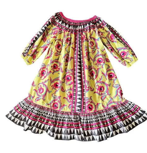 La DoubleJ Paloma short cotton trapeze dress in Cartwheel Giallo geometric print Yellow Size XL