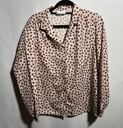 VTG Henri Joren Brown Apple Print Collared Top Polyester SEE Womens XXL Quirky
