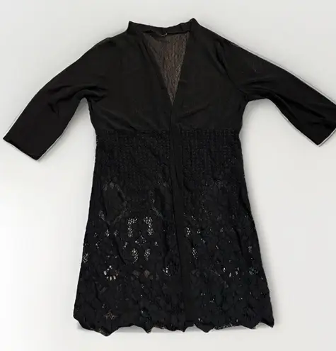 Kimono Cardigan Lace Cover Up One Size Black Mesh Boho 3/4 Sleeve Whimsigoth