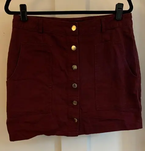Atmosphere Deep Burgundy Wine Plum Deep Reddish Brown Denim Skirt Sz 10 Buttons Red