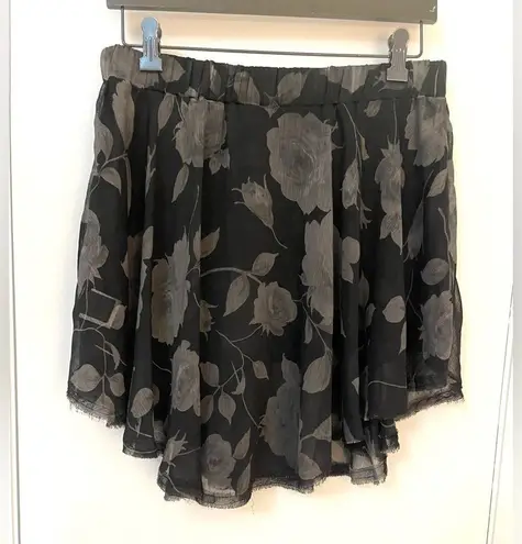 Enza Costa, black chiffon floral asymmetrical skirt, size S/M