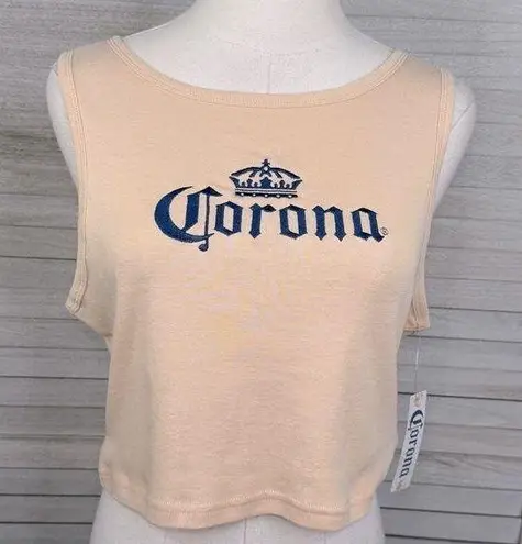 CORONA Women's Cropped Tank Top Embroidered Cream/Blue
