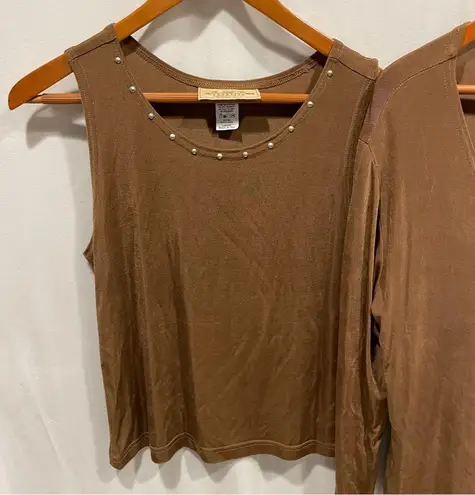 Y2K tan camel boho western New Frontier shell and cardigan jacket bling set of 2 Silver Size L