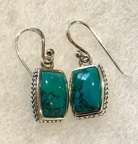 Sterling Silver BARSE Turquoise Rope Braid Framed Drop Earrings NWT