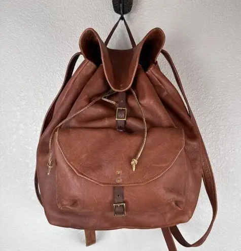 Handmade Vintage Brown Soft Leather Flap Backpack Rucksack Country Boho Hippie