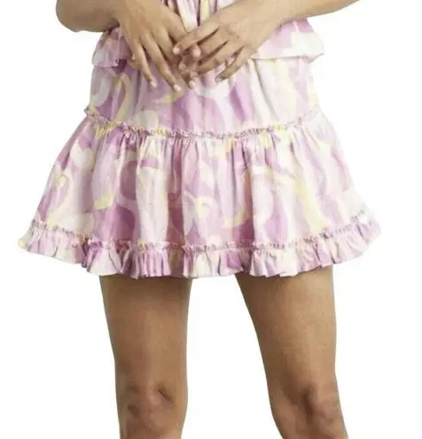 Hill House The Paz Skirt Mini Candy Kaleidoscope Pink Linen Ruffle L New