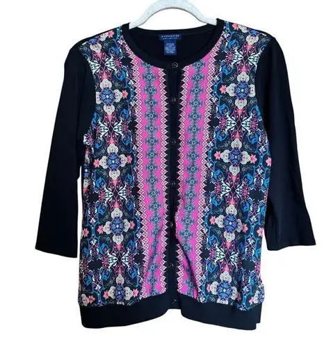 Doncaster Cardigan Womens XS Multicolor Paisley Print Button 3/4 Sleeve Sweater