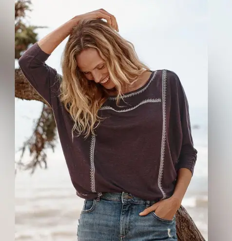 Garnet Hill Monroe Organic-Linen Jersey Knit 3/4 Sleeve Size Small Top