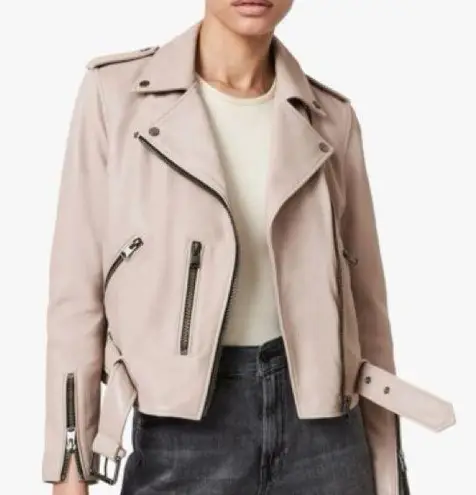 All Saints | Light Pink Leather Biker Jacket Size 0