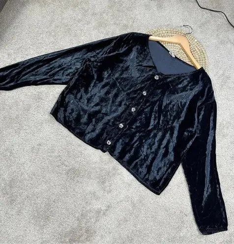 CP Shades Button Front Velvet Velour Top Longsleeve Oversized V-Neck Classic L