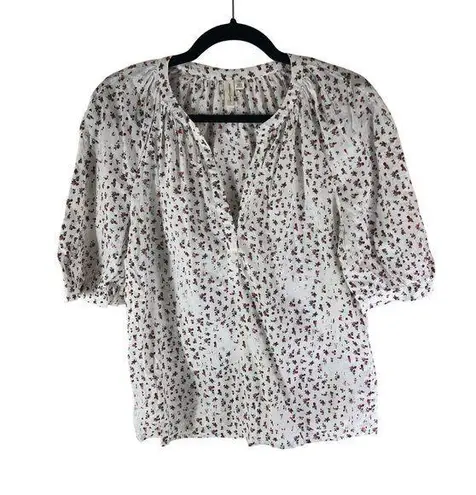 Treasure & Bond Womens Popover Peasant Blouse Floral White XS