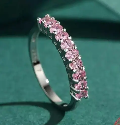 Sterling Silver SIZE 8 925 Stackable Round Dazzling Pink Cubic Zirconia Ring
