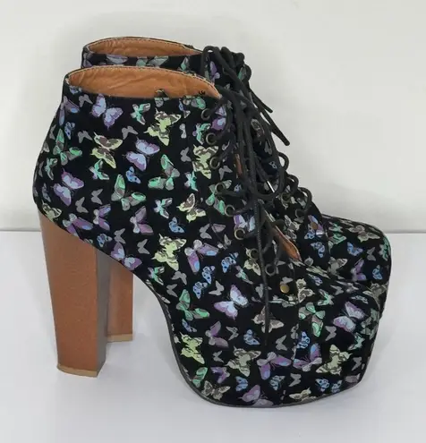 Herstyle Butterfly Fabric Upper Print Platform Lace Up Shoes Black Size 9