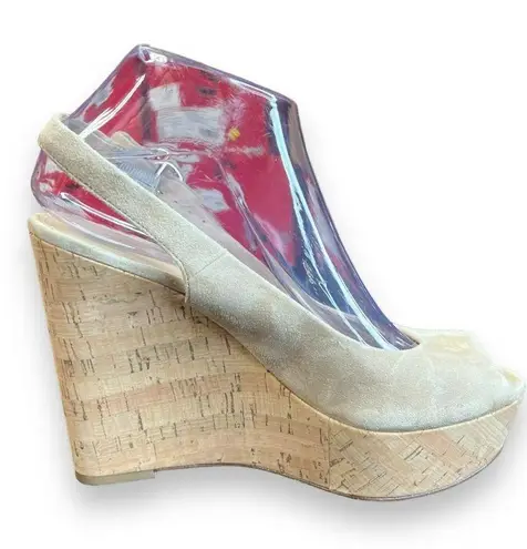 Veronica Beard $395 Women's Beige Dali Peep Toe Platform Wedge Sandal Shoes 7