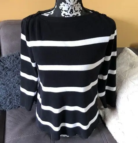 LAUREN JEANS Blue & White 3/4 Sleeve Top Size M Size M