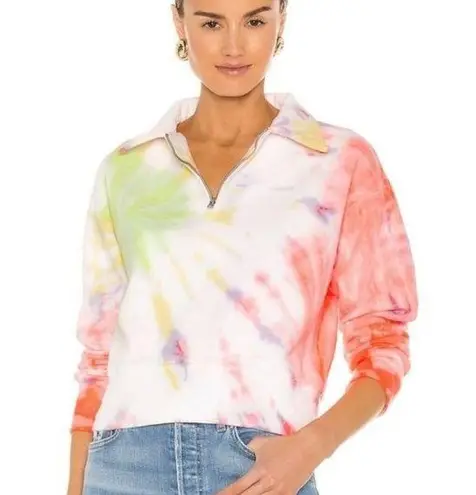 RE/DONE Womens Hanes 70s Half Zip Sweatshirt Pullover Tie Dye Cotton Orange XS