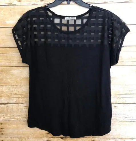 Carol Rose Black Top With Lace Lattice Neck/Yoke