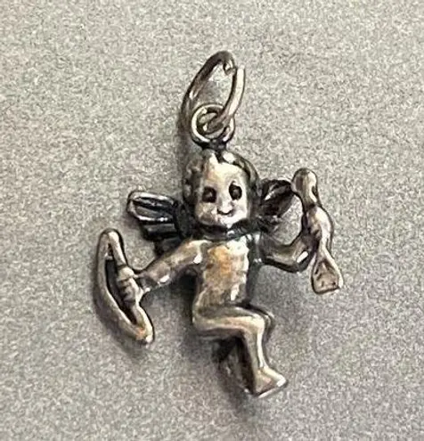Vintage Sterling Silver Cupid Baby Wings Bow Arrow Charm Pendant Love Valentine