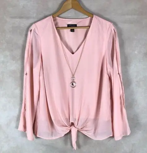 Thalia Sodi Pink Long Sleeve Chiffon Blouse with Necklace MEDIUM