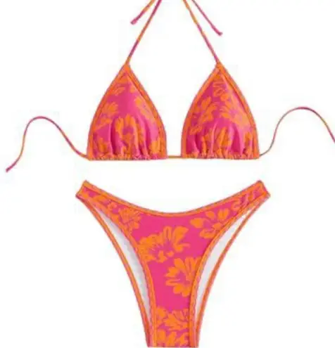 Triangle High Cut Bikini Tie Back 2 Piece Swimsuit, NEW, Hygienic Liner, Large Pink