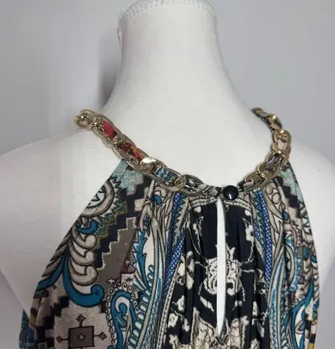 Boston Proper Top Women S Blue Tank Chain Neck Boho Sleeveless Lightweight