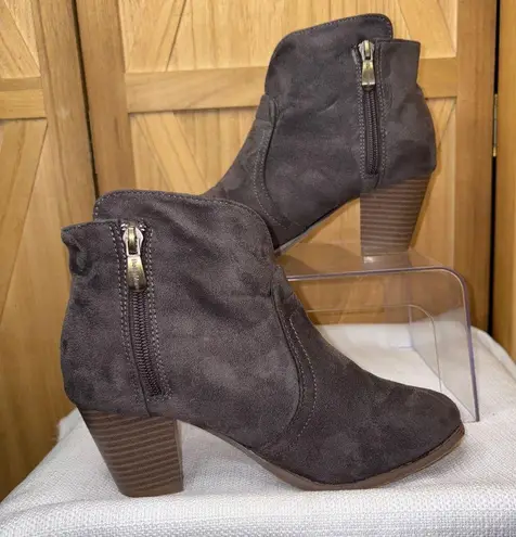 Bella Marie Brown Ankle Booties with Stacked Heel