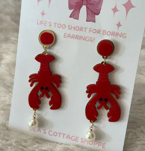 Lobster Earrings Maine Seafood acrylic Jewelry Red