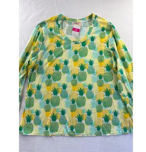 Fresh Produce Women’s Green & Yellow Pineapple Print Long Sleeve Shirt Sz 2X