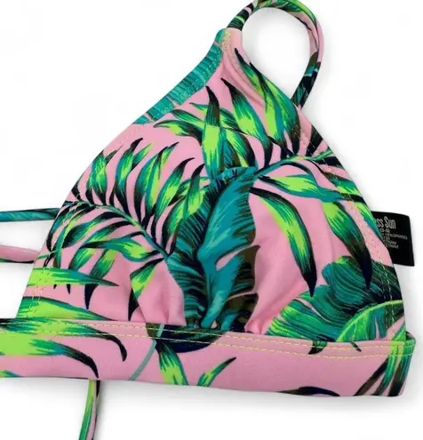 Endless Sun Pink Green Tropical Floral Foliage Bikini Top Small