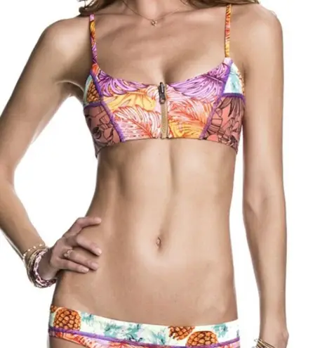 Maaji  Super Fly Palms Zipper Front Cage Strappy Bikini Top- Size Large