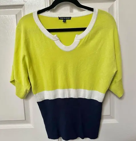 Cable & Gauge yellow and blue short sleeved sweater
