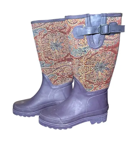 Smith & Hawken Paisley Rubber Rain Boots outdoor wellies Gardening Size 6 Purple