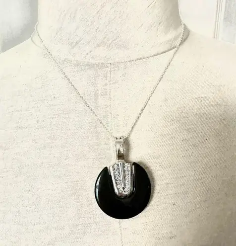 Black silver tone rhinestone pendant necklace