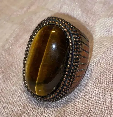 Large Vintage Tigers Eye Bronze Statement Ring size 7 Brown