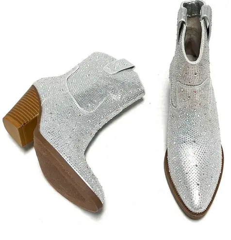 Forever Link Silver Rhinestone Ankle Cowboy Boots