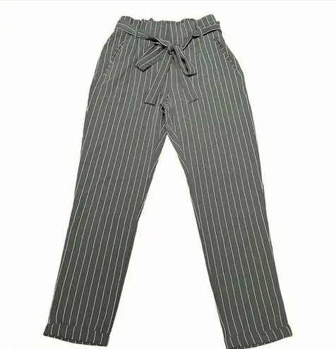 Bebe  pinstriped paper bag waist cropped pants