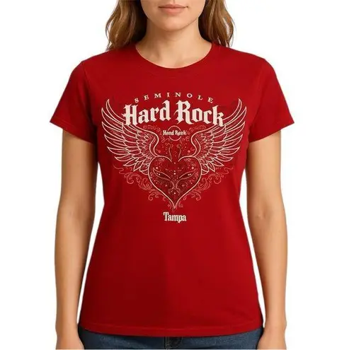 Hard Rock Cafe Red Rhinestone Fitted Short Sleeve Tee