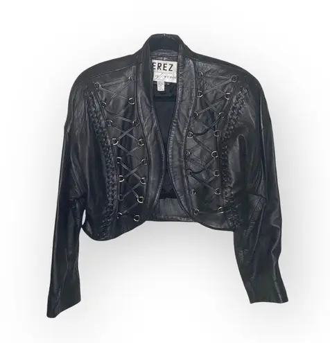 Vintage 90s: Erez x Lillie Rubin ☻︎ Whip Stitch Leather Jacket ☻︎ Gold Hardware Size M