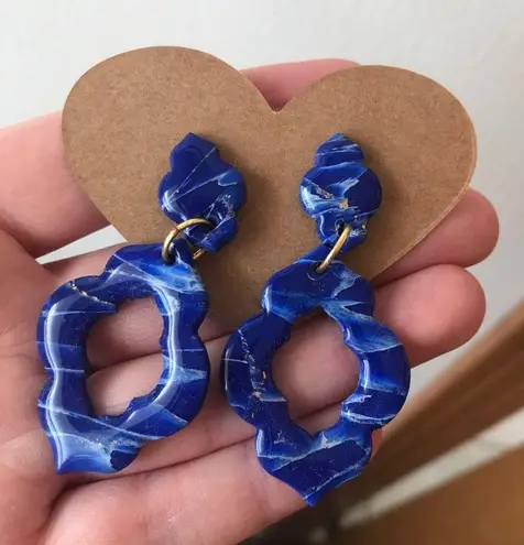 Handmade Deep Blue Polymer Clay Dangle Earrings