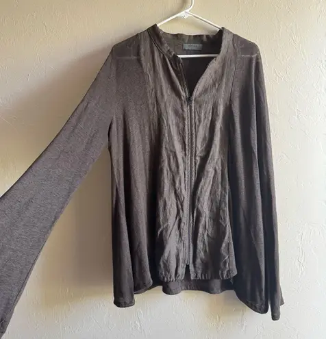 David Valls Lagenlook Linen Zip Front Shirt Cardigan Size M Brown Oversized Size M