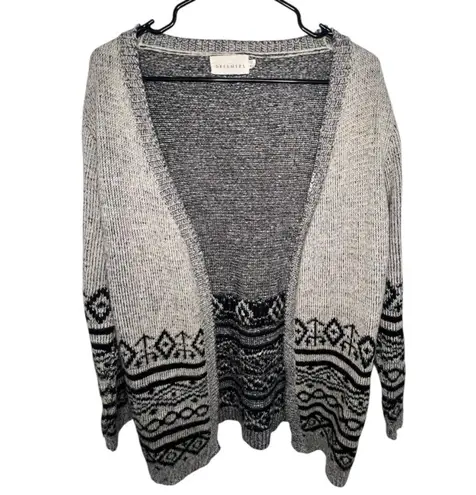 Dreamers Grey And Black Fair Isle Aztec Open Knit Cardigan Sweater