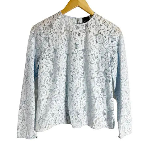 barney's new york Baby Blue Floral Lace Long Sleeve Blouse Top Size 4